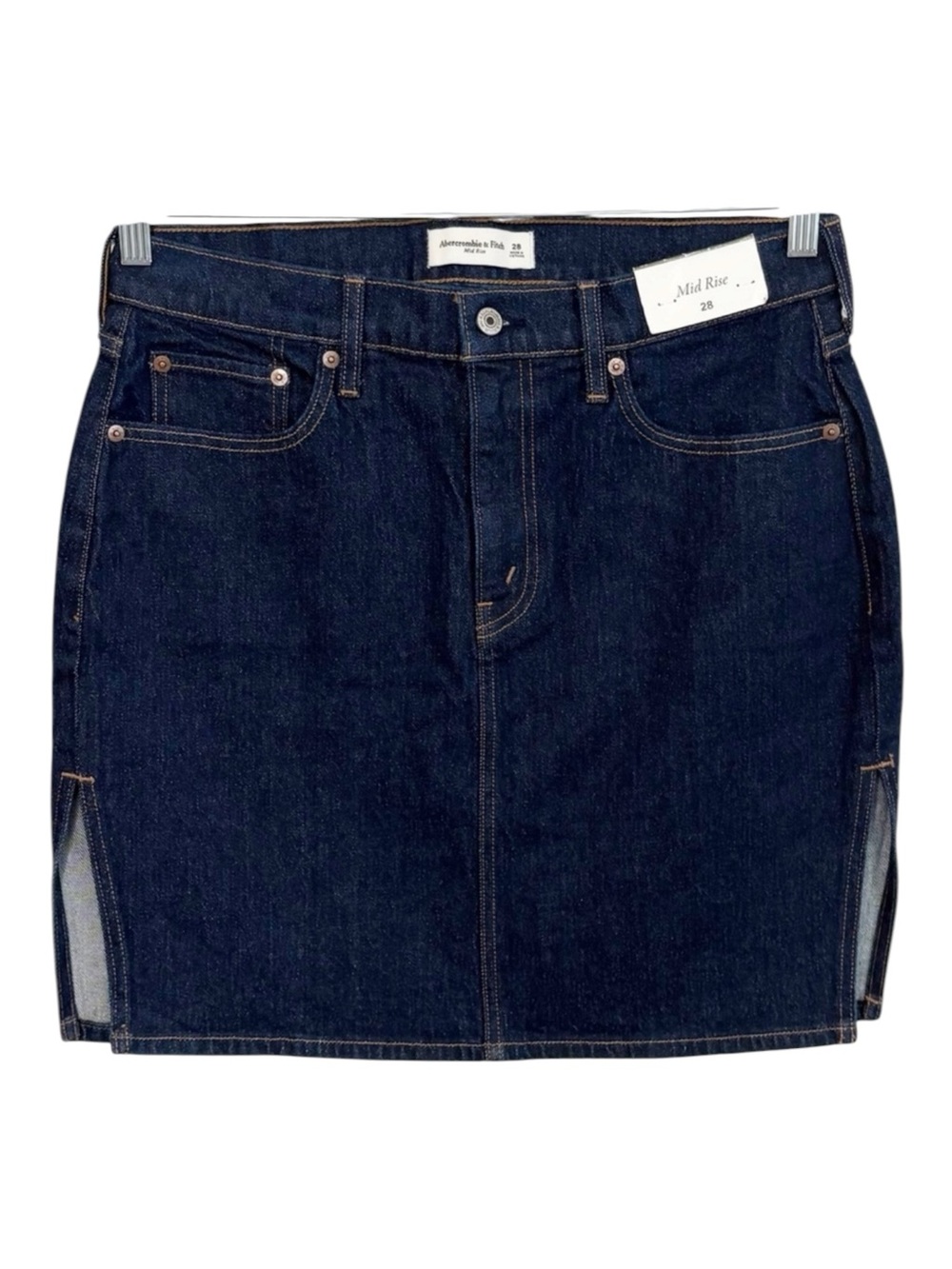ABERCROMBIE & FITCH NWT Mid Rise Dark Wash Denim Mini Skirt Side Slit 28